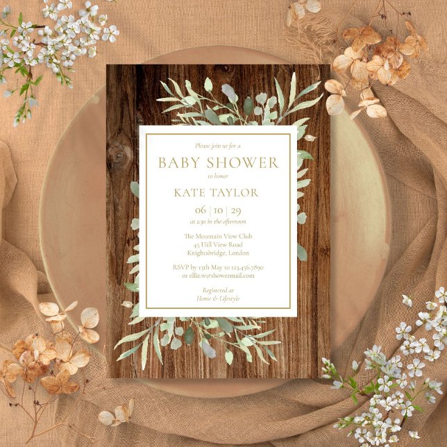 Rustic Wood Neutral Baby Shower | Sprinkle Invitation (Rustic Wood Greenery Floral Baby Shower Invitation)