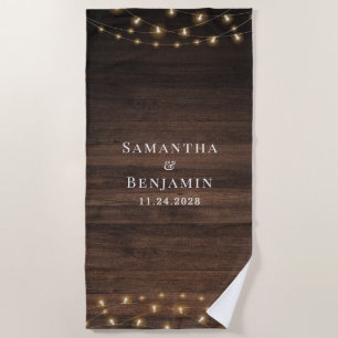 Rustic Wood Newlyweds Mr and Mrs Personalized Beach Towel