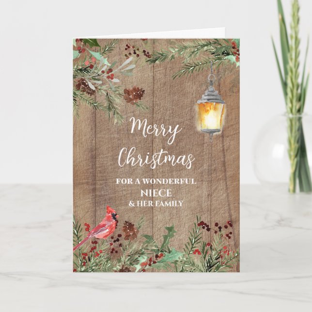 Rustic Wood Niece & Family Merry Christmas Card (Front)