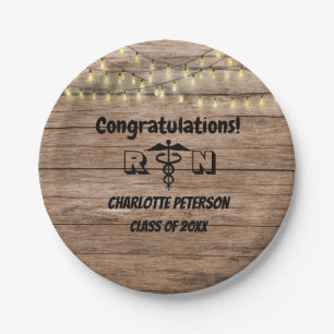 Rustic Wood Nurse Graduation Party Paper Plate