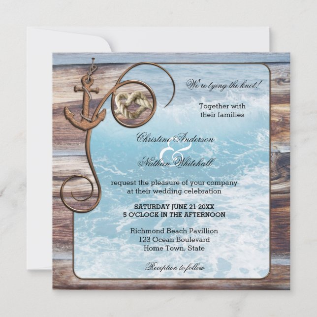 Rustic Wood Ocean Nautical Wedding Invitation (Front)