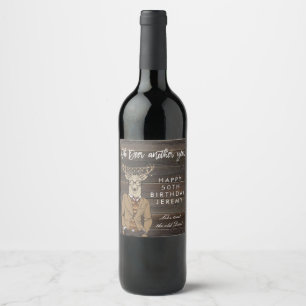 rustic wood old deer 50th birthday party bottle wine label