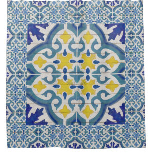 Rustic Wood Old Havana Tile Pattern Painted Blue