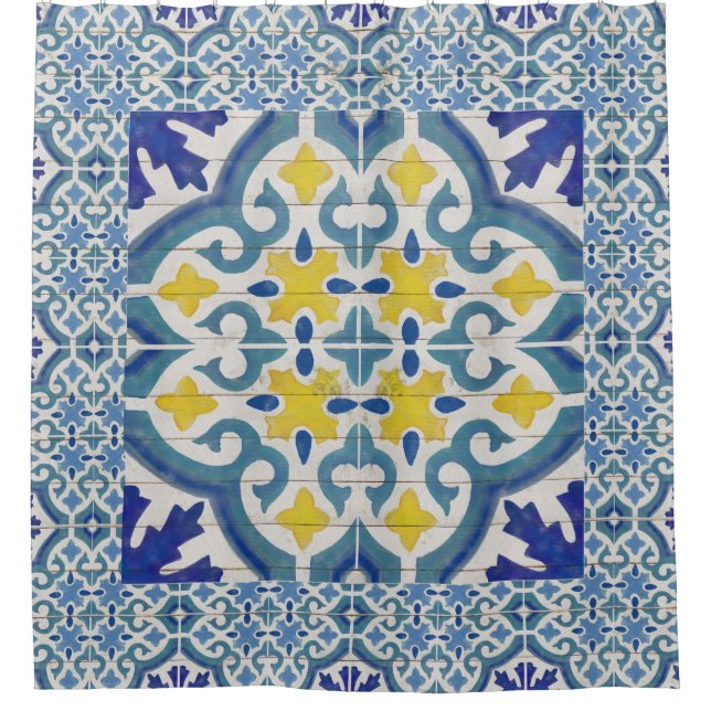 Rustic Wood Old Havana Tile Pattern Painted Blue (Front)