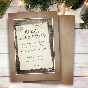 Rustic Wood Old Paper Script Merry Christmas  Holiday Card