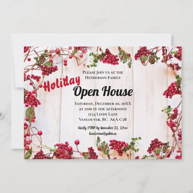 Rustic Wood Open House Invitation Fêtes de Noël (Devant)