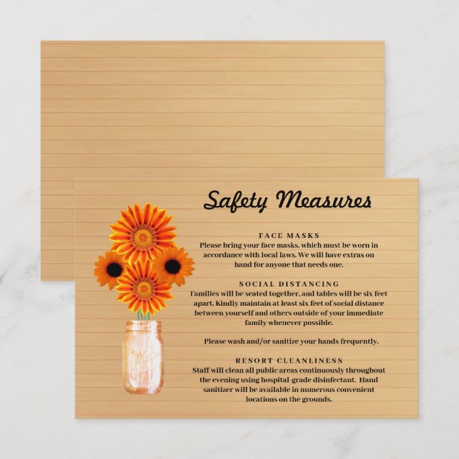 Rustic Wood Orange Floral Mason Jar Safety Measure Enclosure Card (Front/Back)