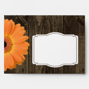 Rustic Wood Orange Gerber Daisy Custom Envelopes