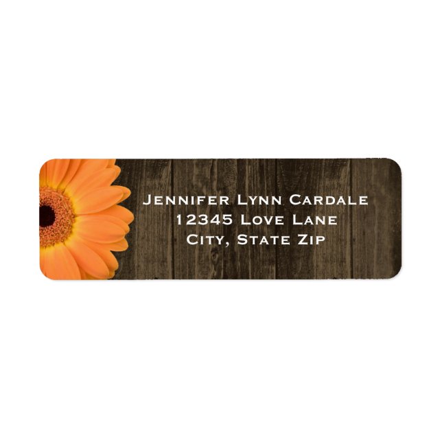 Rustic Wood Orange Gerber Daisy Étiquette de adres (Devant)