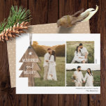 Rustic Wood Ornament Newlywed 3 Photo Christmas Holiday Card<br><div class="desc">Did you get married this year? Then these newlywed 3 photo collage Christmas cards are perfect for sending out to family and friends! They feature a wood tree ornament on the left, with typography reading, "Married and Merry." Easy to customize with your own photos and text! The back of the...</div>