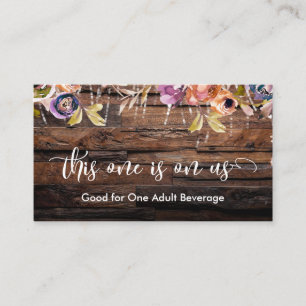 Rustic Wood, Painted Flowers, Lights Drink Tickets Enclosure Card
