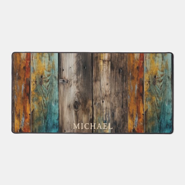Rustic Wood Painted Personalized Name Desk Mat (Front)
