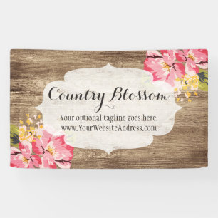 Rustic Wood & Painted Pink Hibiscus Flower Country Banner
