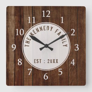Rustic  Wood Pallet Family Name Square Wall Clock