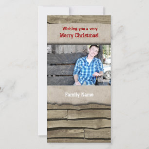 Rustic Wood Parchment Country Christmas Photo Card