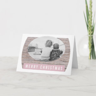 Rustic Wood Pastel Pink Photo Christmas Holiday Card