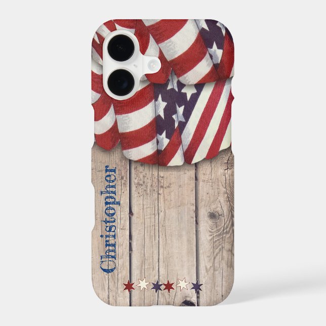 Rustic Wood Patriotic Red White Custom Name Case-M (Back)