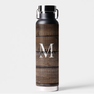 Rustic Wood Pattern Style Monogram Script Water Bottle
