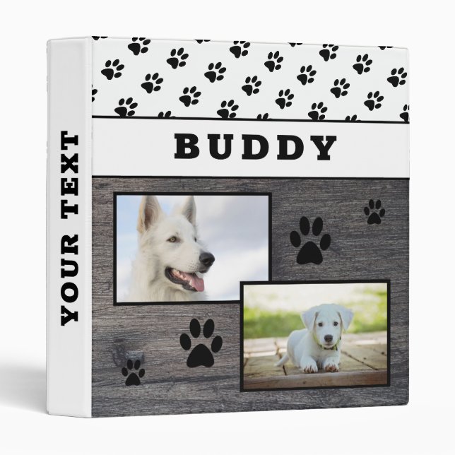 Rustic Wood Paw Print Pet Dog Photo Album  Binder (Front/Spine)