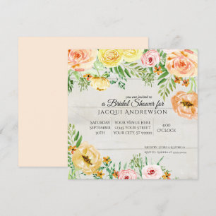 Rustic Wood Peach Orange Rose Floral Bridal Shower Invitation