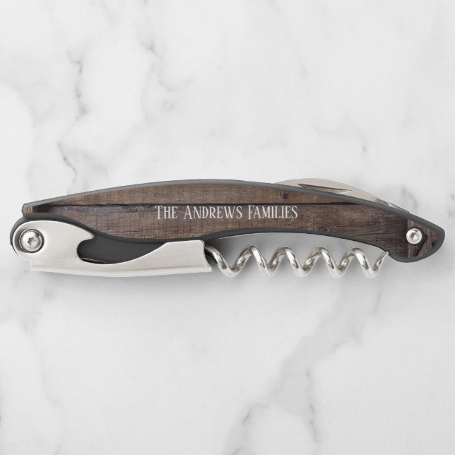 Rustic Wood Personalised Monogram Corkscrew (Front)