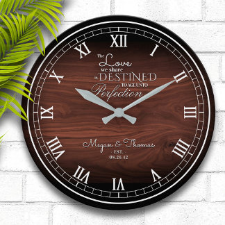 Rustic Wood Personalized Anniversary Large Clock