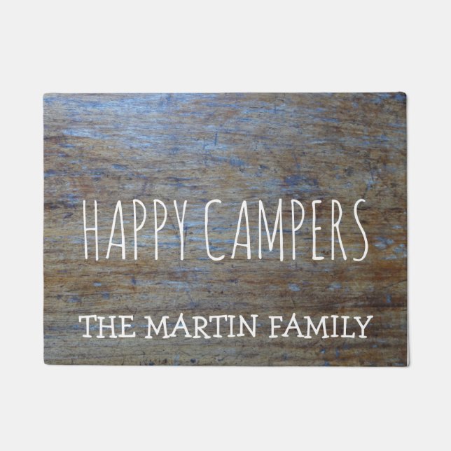 Rustic Wood Personalized Camping |  Happy Campers Doormat (Front)