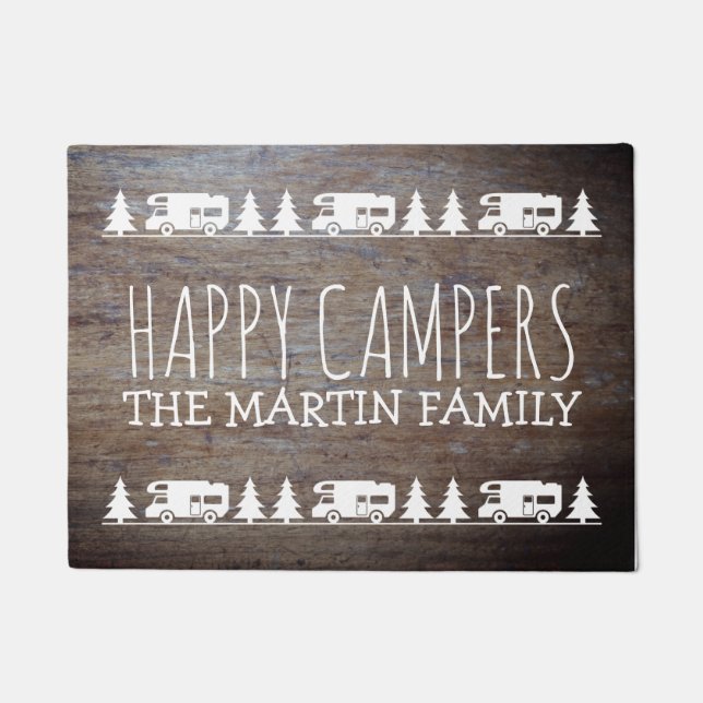 Rustic Wood Personalized Camping | Happy Campers Doormat (Front)