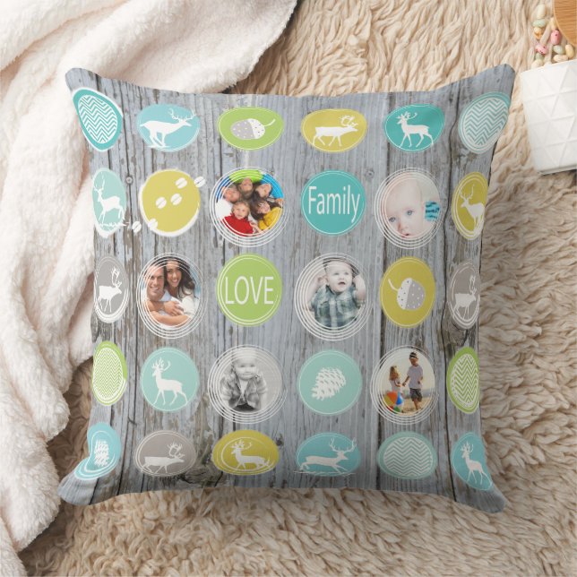 Rustic Wood Personalized Christmas Photo Throw Pillow (Blanket)
