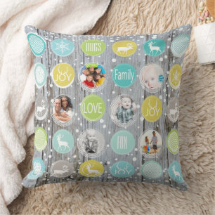 Rustic Wood Personalized Christmas Photo Throw Pillow