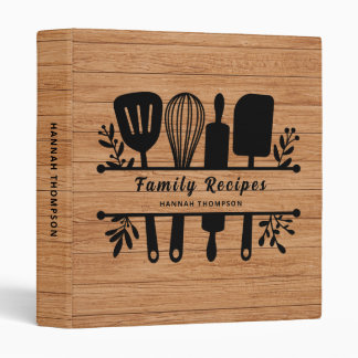 Rustic Wood Personalized Cookbook Family Recipes Binder