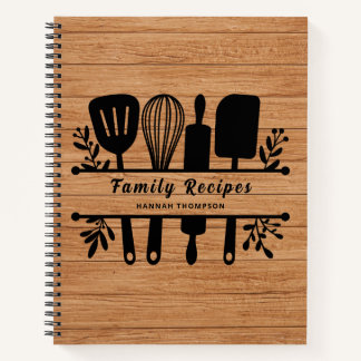 Rustic Wood Personalized Cookbook Family Recipes Notebook