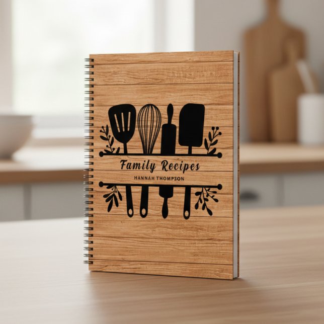 Rustic Wood Personalized Cookbook Family Recipes Notebook (Creator Uploaded)