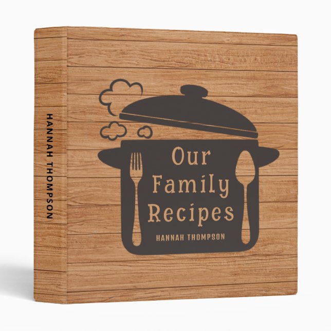 Rustic Wood Personalized Cooking Family Recipes Binder (Front/Spine)