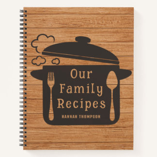 Rustic Wood Personalized Cooking Family Recipes Notebook