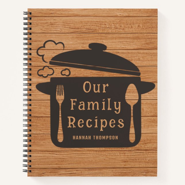 Rustic Wood Personalized Cooking Family Recipes Notebook (Front)