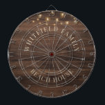 Rustic Wood Personalized Family Beach House Dartboard<br><div class="desc">Easily create your own personalized family dartboard with our rustic print wood background with string lights design. Perfect for your vacation home or for the holiday so all the family members can have a great time throwing darts</div>