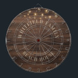 Rustic Wood Personalized Family Beach House Dartboard<br><div class="desc">Easily create your own personalized family dartboard with our rustic print wood background with string lights design. Perfect for your vacation home or for the holiday so all the family members can have a great time throwing darts</div>