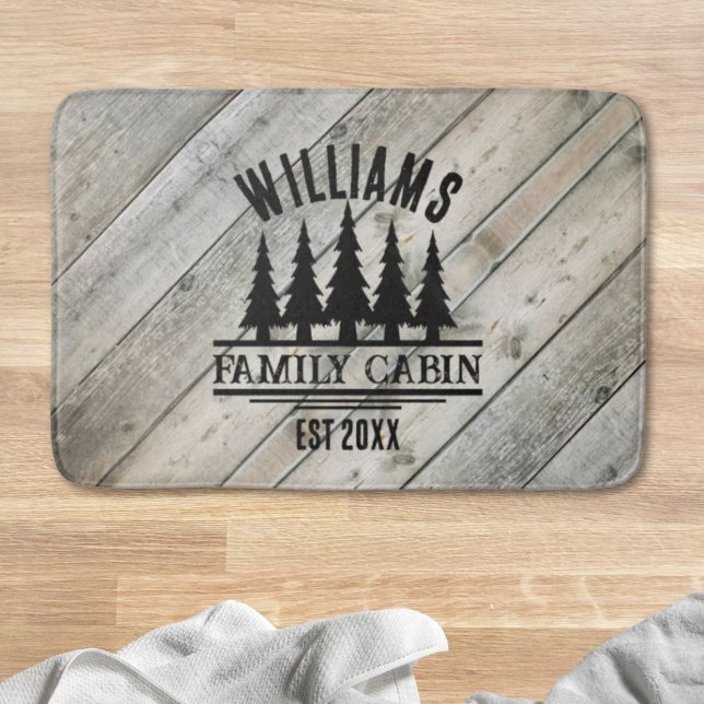 Rustic Wood Personalized Family Cabin Name Est Bath Mat (Rustic Wood Personalized Family Cabin Name Est Bath Mat)