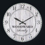 Rustic Wood Personalized Family Name  Large Clock<br><div class="desc">A rustic modern white washed barn wood shiplap monogrammed family name wall clock. Great for your rustic or farm style home or cabin.</div>