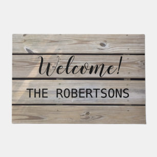 Rustic Wood Personalized Family Name Welcome Doormat