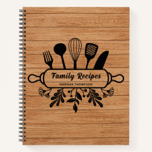 Rustic Wood Personalized Favourite Family Recipes Notebook