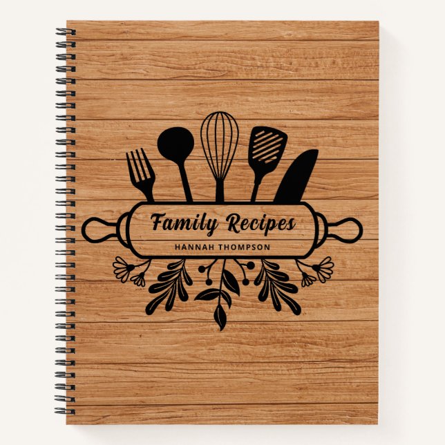 Rustic Wood Personalized Favourite Family Recipes Notebook (Front)