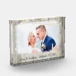 Rustic Wood Personalized Photo Wedding Keepsake<br><div class="desc">This wood photo block makes a perfect keepsake to always remember your special day. The rustic wood background is decorated with string lights on the top,  and is great for rustic beach weddings or any rustic outdoor wedding themes.</div>