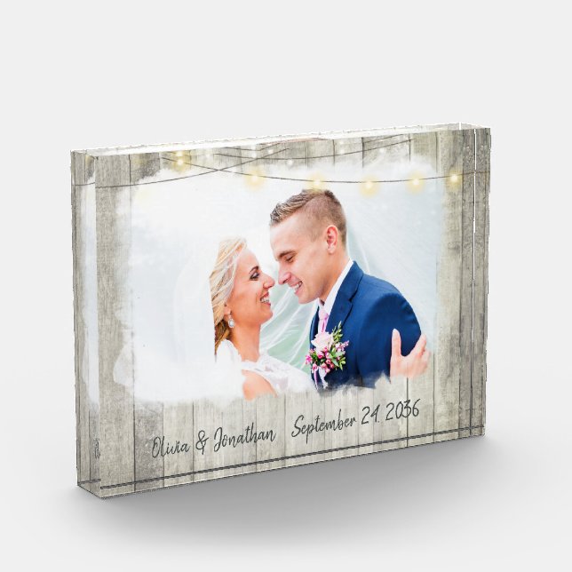 Rustic Wood Personalized Photo Wedding Keepsake Block (Left)