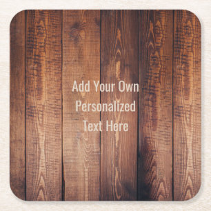 Rustic wood Personalized Text Square Paper Coaster