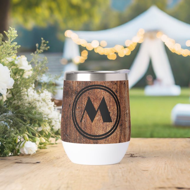 Rustic wood personalized thermal tumbler (Extérieur)
