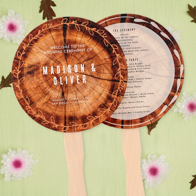 Rustic Wood Personalized Wedding Program Hand Fan (Front/Back)