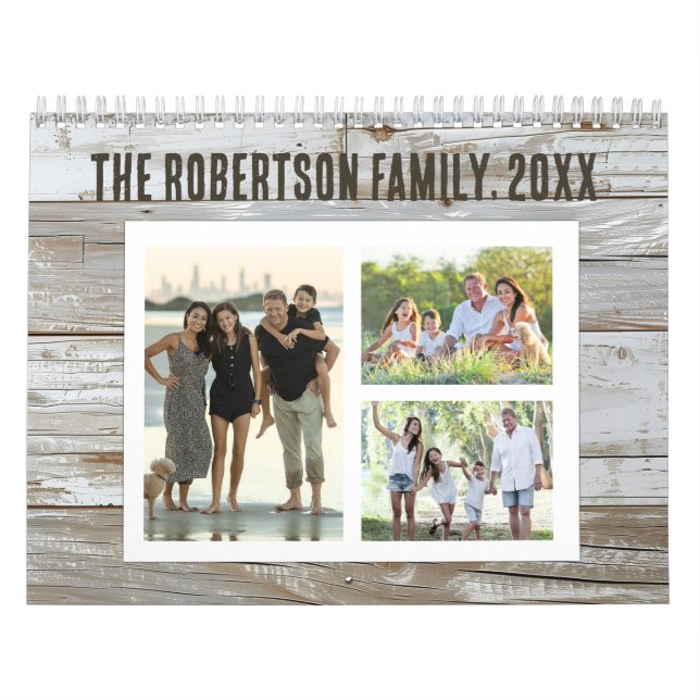 Rustic Wood Photo Collage 36-Image Family Calendar (Cover)