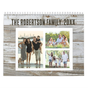 Rustic Wood Photo Collage 36-Image Family Calendar